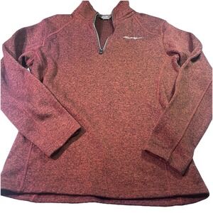 Eddie Bauer Sweater Mens Medium Quarter Zip Pullover Burnt Red Heather‎ EUC